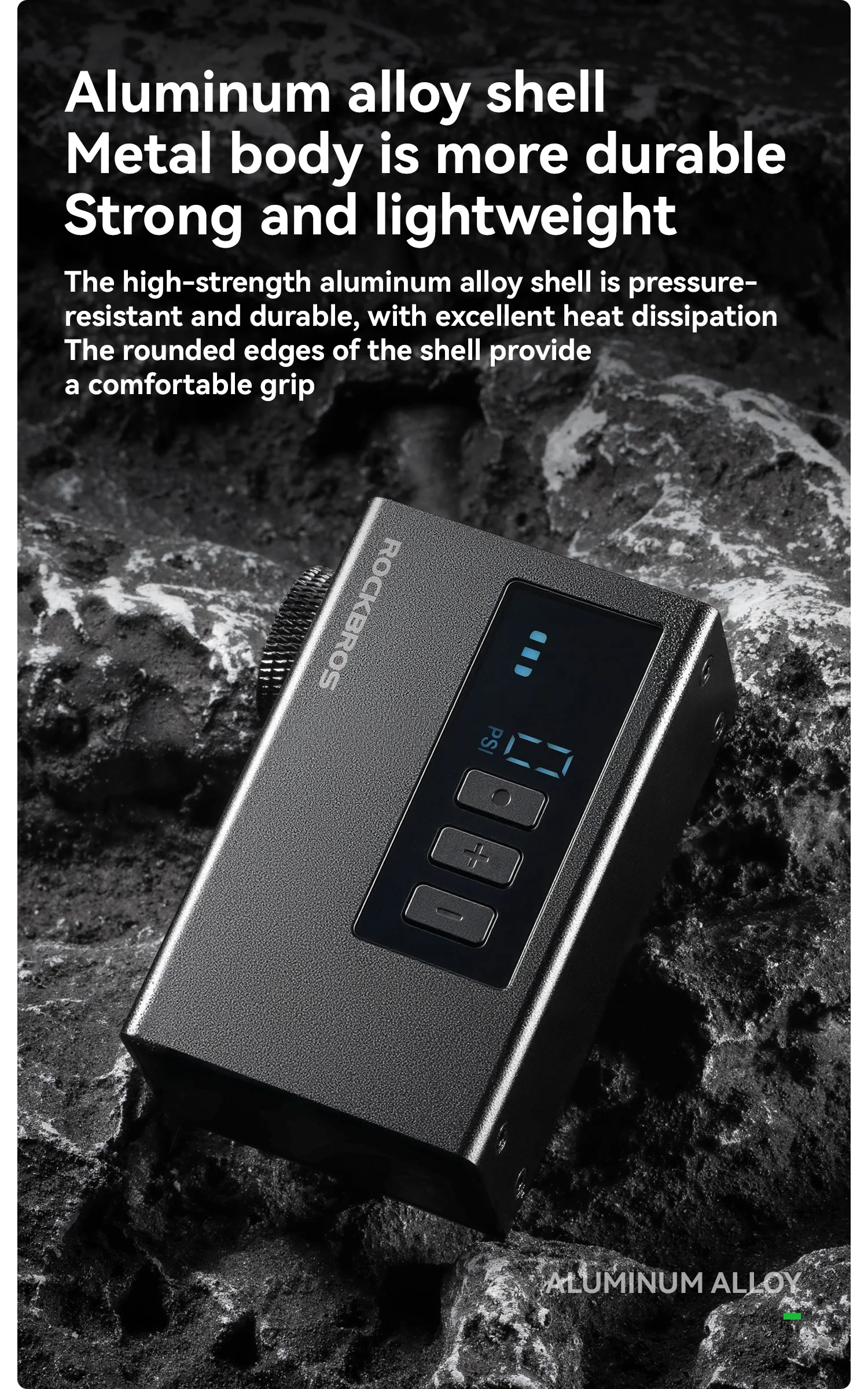 ROCKBROS 120 PSI Electric Pump Portable Bike Air Rechargeable Tire Inflator Pump 420mAh Aluminum alloy with Digital Display Pump