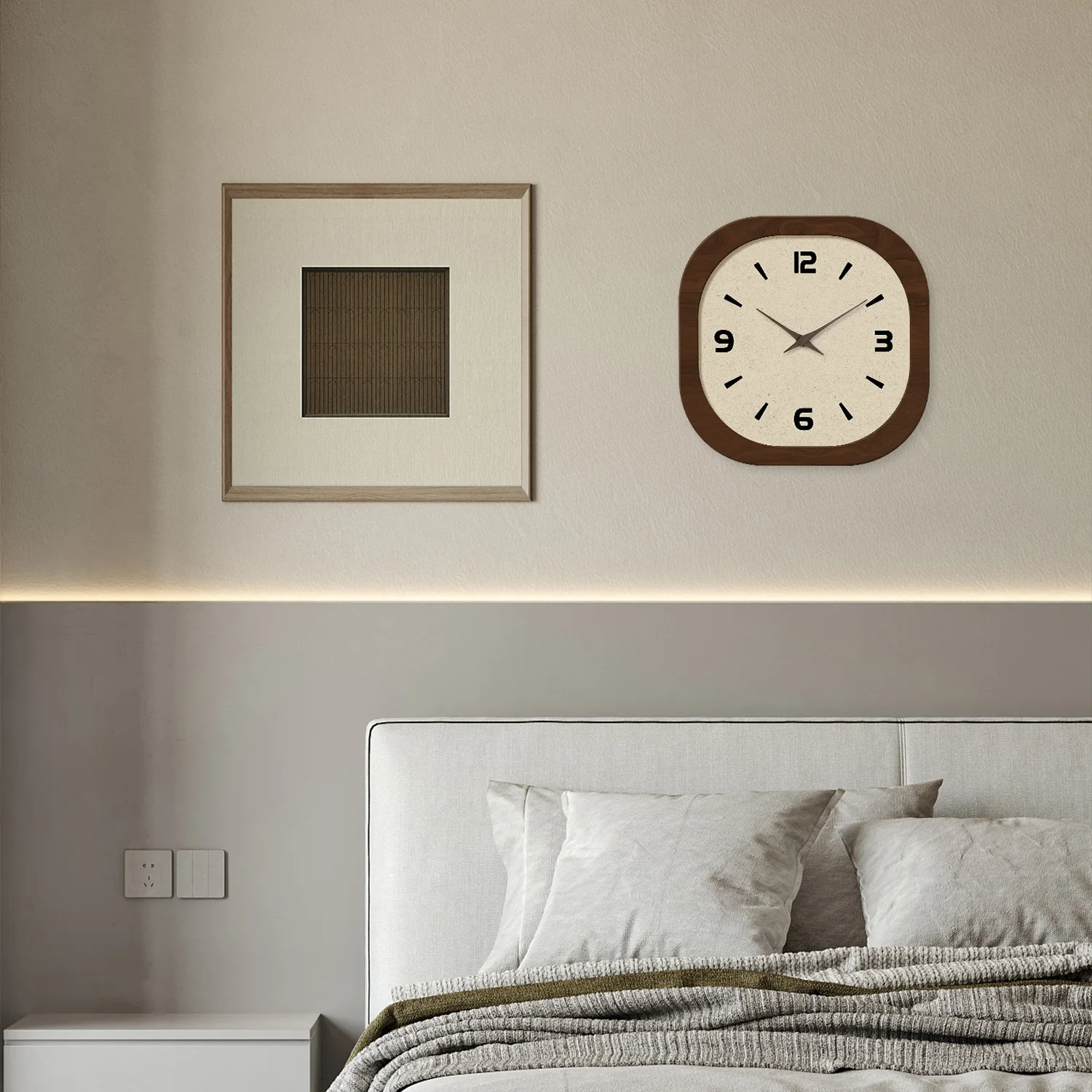 French-Style Retro Cream Crystal Porcelain Square-Shaped Simple Pattern Wooden Wall Clock for Living Room, Bedroom, Kitchen, Home Decoration, Silent Quartz Clock, Holiday Gift, 12 Inches 14inch 16inch (Battery Not Included)