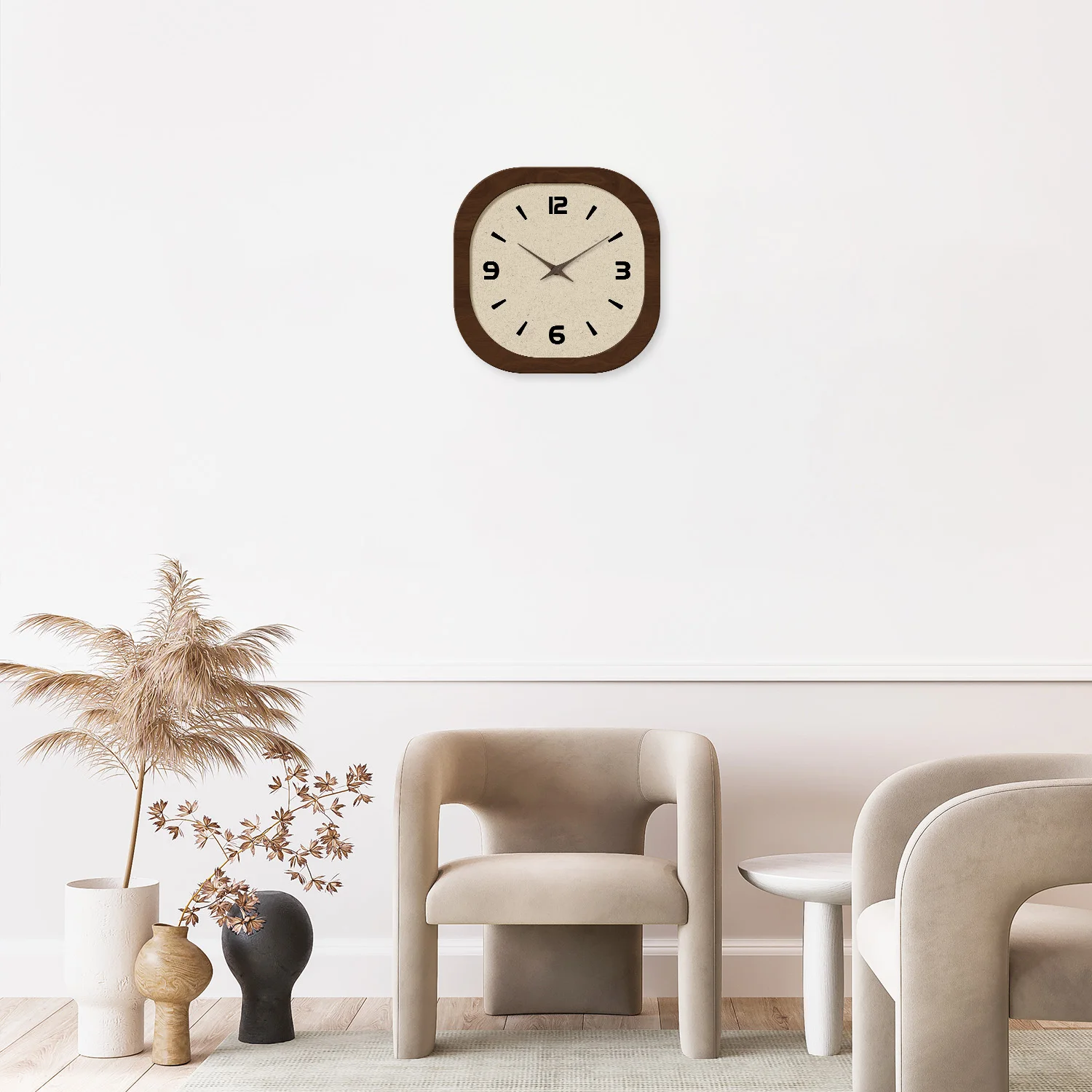 French-Style Retro Cream Crystal Porcelain Square-Shaped Simple Pattern Wooden Wall Clock for Living Room, Bedroom, Kitchen, Home Decoration, Silent Quartz Clock, Holiday Gift, 12 Inches 14inch 16inch (Battery Not Included)