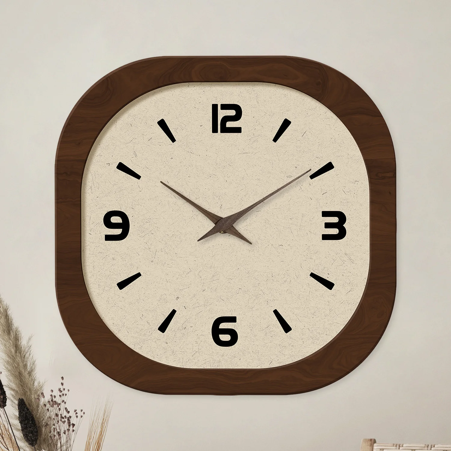 French-Style Retro Cream Crystal Porcelain Square-Shaped Simple Pattern Wooden Wall Clock for Living Room, Bedroom, Kitchen, Home Decoration, Silent Quartz Clock, Holiday Gift, 12 Inches 14inch 16inch (Battery Not Included)