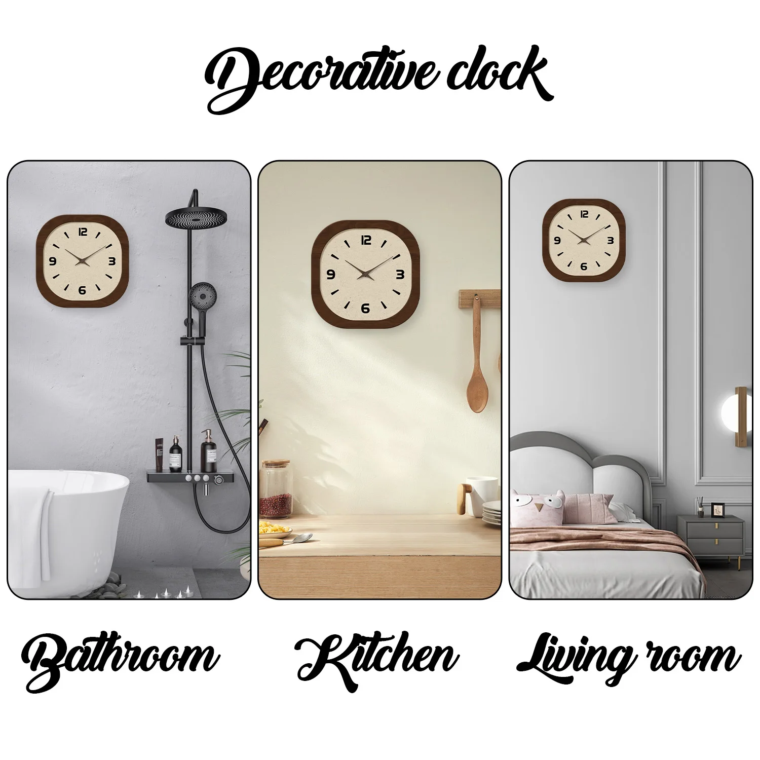 French-Style Retro Cream Crystal Porcelain Square-Shaped Simple Pattern Wooden Wall Clock for Living Room, Bedroom, Kitchen, Home Decoration, Silent Quartz Clock, Holiday Gift, 12 Inches 14inch 16inch (Battery Not Included)