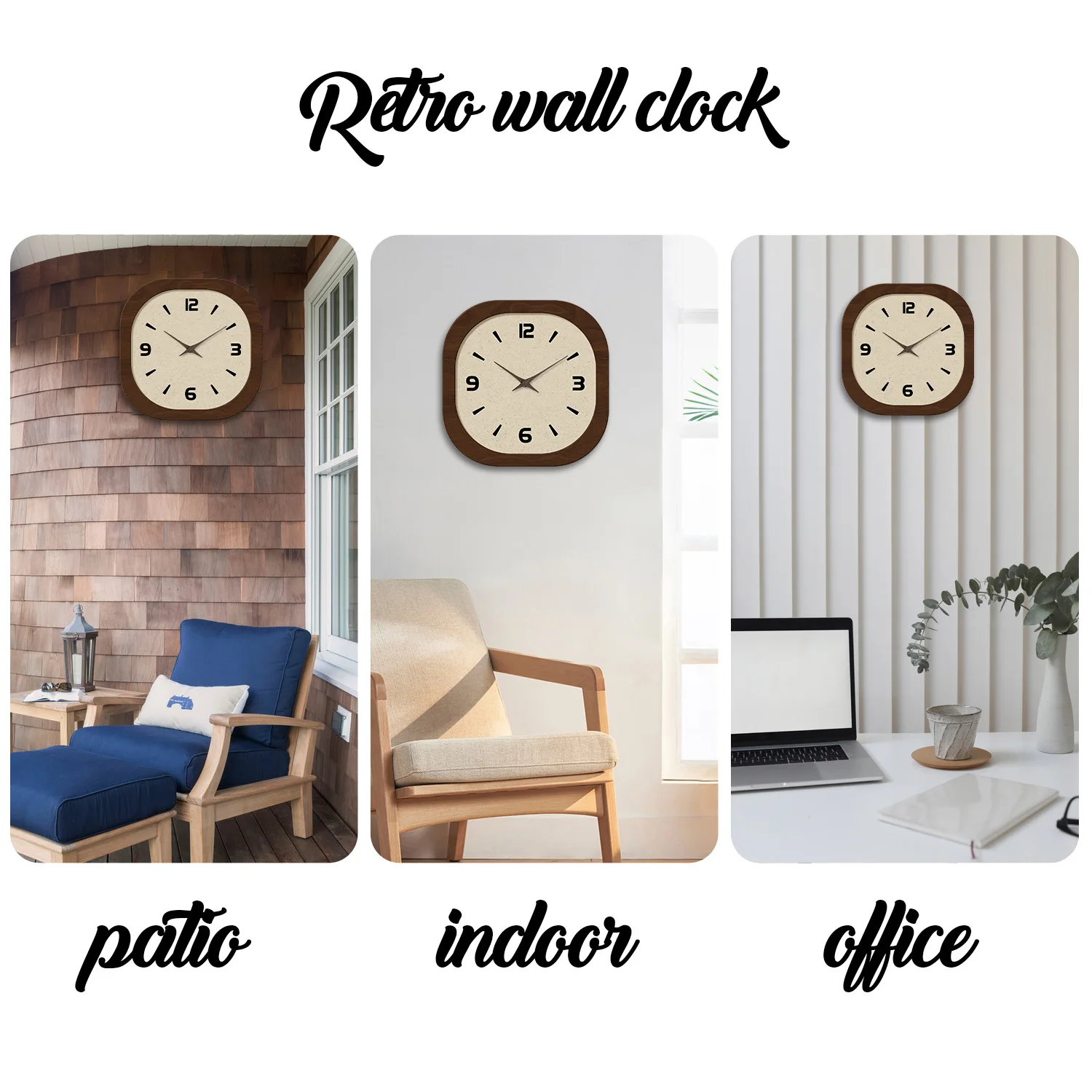 French-Style Retro Cream Crystal Porcelain Square-Shaped Simple Pattern Wooden Wall Clock for Living Room, Bedroom, Kitchen, Home Decoration, Silent Quartz Clock, Holiday Gift, 12 Inches 14inch 16inch (Battery Not Included)