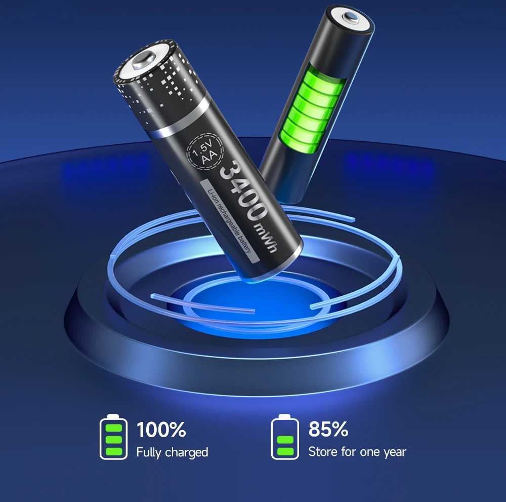 PALO 1.5V AA Lithium Rechargeable Battery 3400mWh Long-Lasting Black Li-ion 2A Batteries for High-Performance Devices