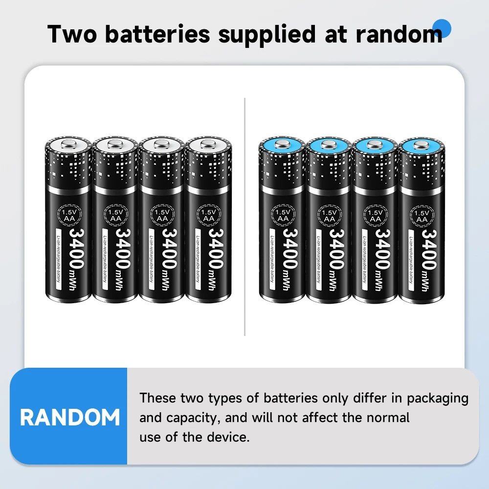 PALO 1.5V AA Lithium Rechargeable Battery 3400mWh Long-Lasting Black Li-ion 2A Batteries for High-Performance Devices