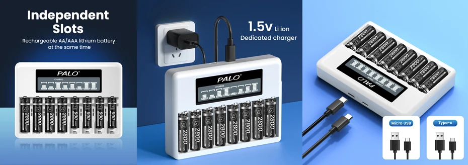 PALO 1.5V AA Lithium Rechargeable Battery 3400mWh Long-Lasting Black Li-ion 2A Batteries for High-Performance Devices