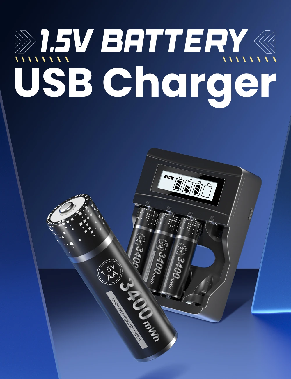 PALO 1.5V AA Lithium Rechargeable Battery 3400mWh Long-Lasting Black Li-ion 2A Batteries for High-Performance Devices