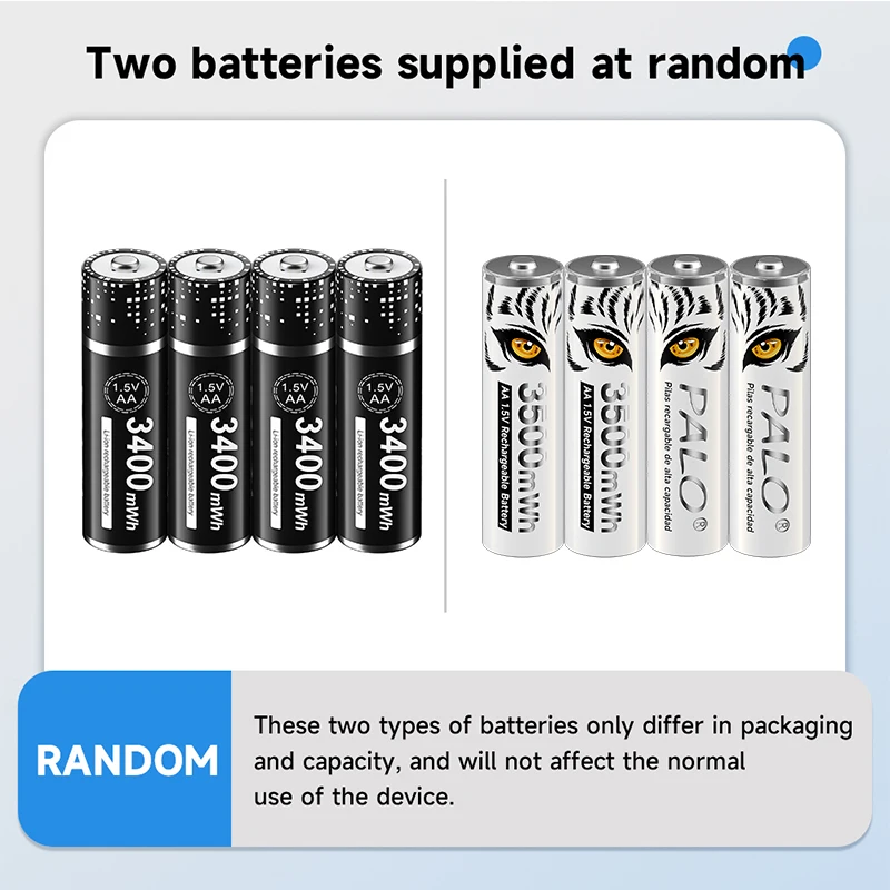PALO 1.5V AA Lithium Rechargeable Battery 3400mWh Long-Lasting Black Li-ion 2A Batteries for High-Performance Devices