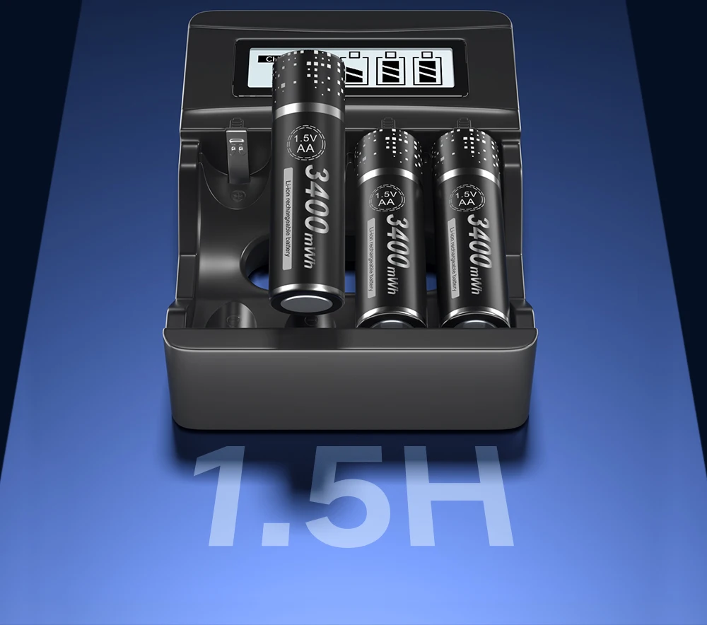 PALO 1.5V AA Lithium Rechargeable Battery 3400mWh Long-Lasting Black Li-ion 2A Batteries for High-Performance Devices