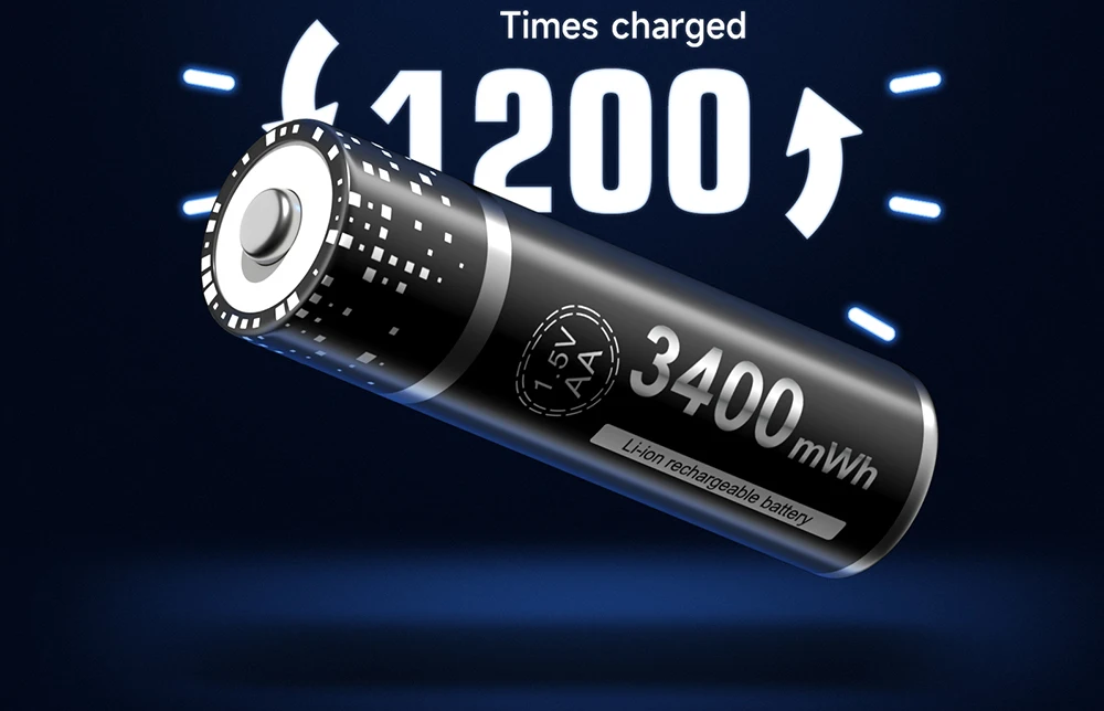 PALO 1.5V AA Lithium Rechargeable Battery 3400mWh Long-Lasting Black Li-ion 2A Batteries for High-Performance Devices
