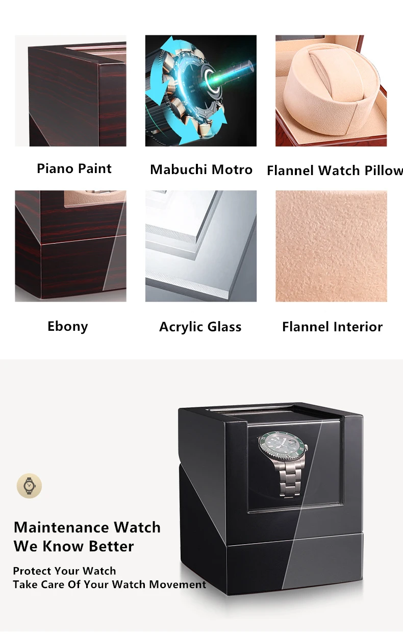 Embers Luxry Wooden Watch Box Single Winder with Glass Storage Automatic Watch Case Battery Powered Shaker Mabuchi Motor