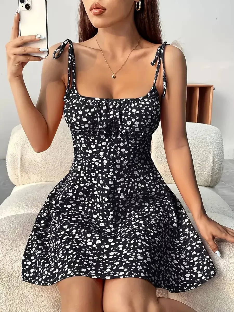 Women's Summer Floral Spaghetti Strap Beach Short Dress,Womens Dresses,Woman Clothing,Woman Clothes,Sundress,New in Dress 2025