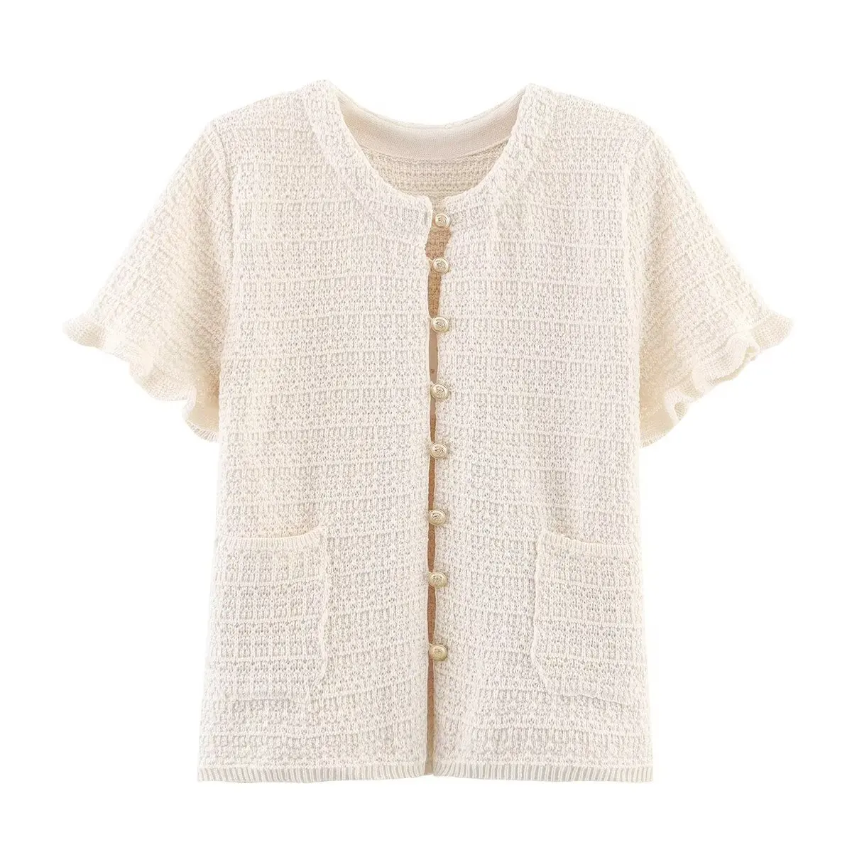 HH Women Casual Knitted Tank Top Pleated Skirt Sets Single Breasted Short Sleeve O Neck T-Shirt Slim Patchwork Skirt Outfit