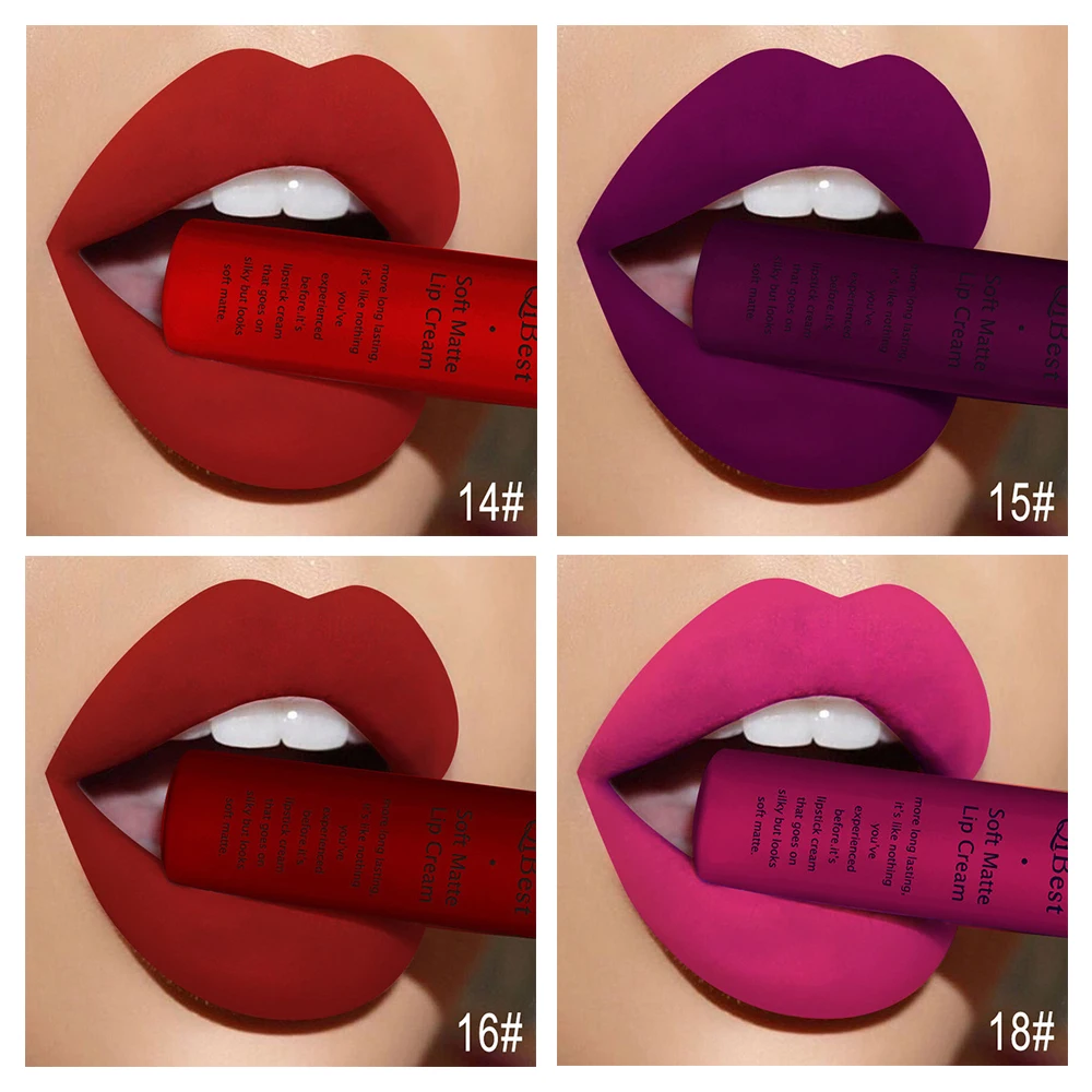 QIBEST Sexy Velvet Matte Lip Gloss Liquid Lipstick Lipgloss Beauty Red Nude Waterproof Long-lasting Lip Stain Makeup For Women