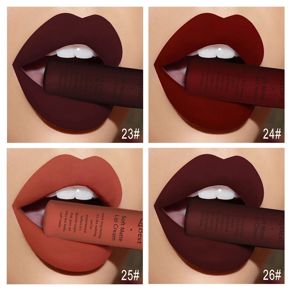 QIBEST Sexy Velvet Matte Lip Gloss Liquid Lipstick Lipgloss Beauty Red Nude Waterproof Long-lasting Lip Stain Makeup For Women