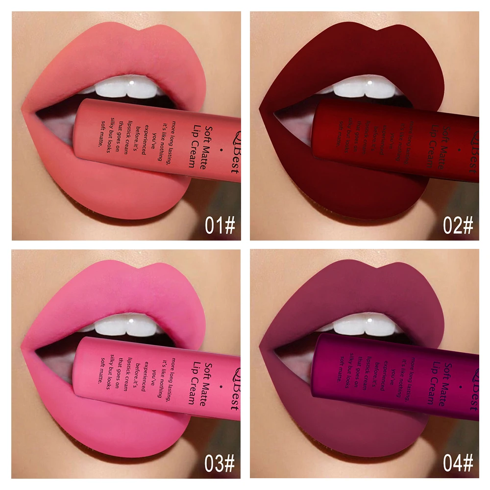 QIBEST Sexy Velvet Matte Lip Gloss Liquid Lipstick Lipgloss Beauty Red Nude Waterproof Long-lasting Lip Stain Makeup For Women
