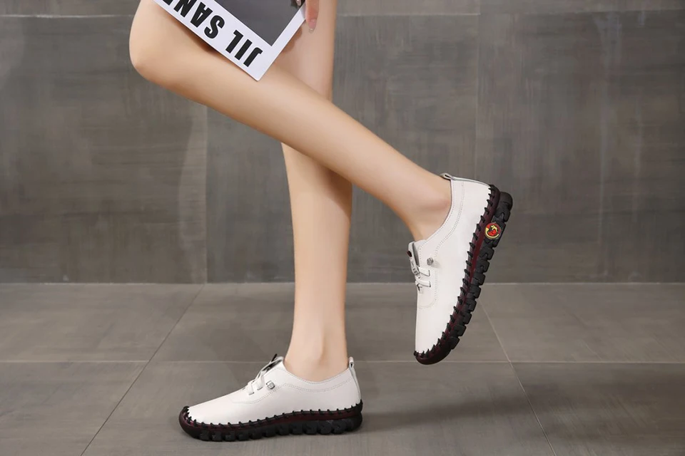 Sneakers Women Shoes Loafers Lace Up Leather Flat New Spring Casual Comfortable Mom Shoe Mujer Zapatos Chaussure Femme