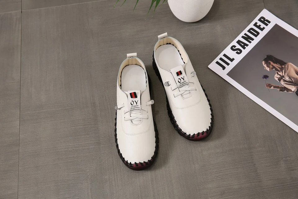 Sneakers Women Shoes Loafers Lace Up Leather Flat New Spring Casual Comfortable Mom Shoe Mujer Zapatos Chaussure Femme