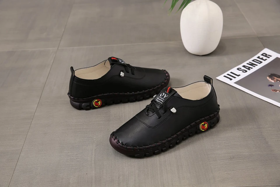 Sneakers Women Shoes Loafers Lace Up Leather Flat New Spring Casual Comfortable Mom Shoe Mujer Zapatos Chaussure Femme