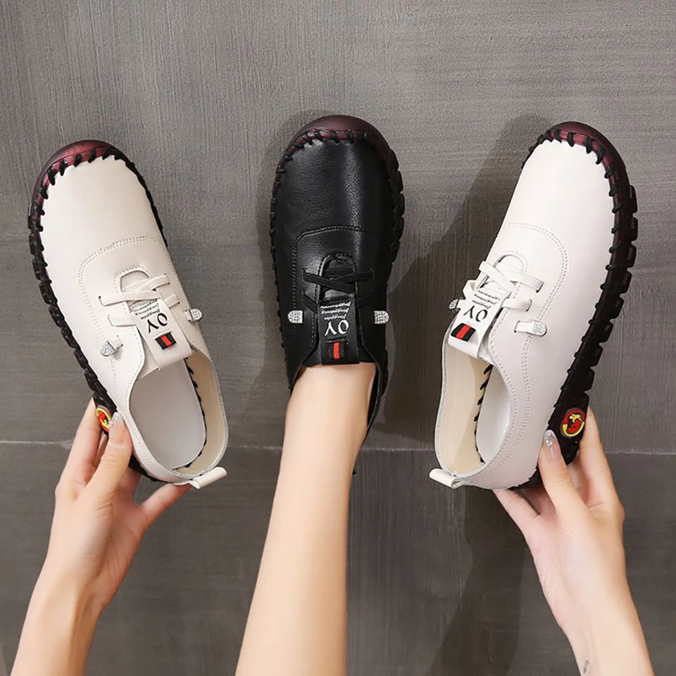 Sneakers Women Shoes Loafers Lace Up Leather Flat New Spring Casual Comfortable Mom Shoe Mujer Zapatos Chaussure Femme