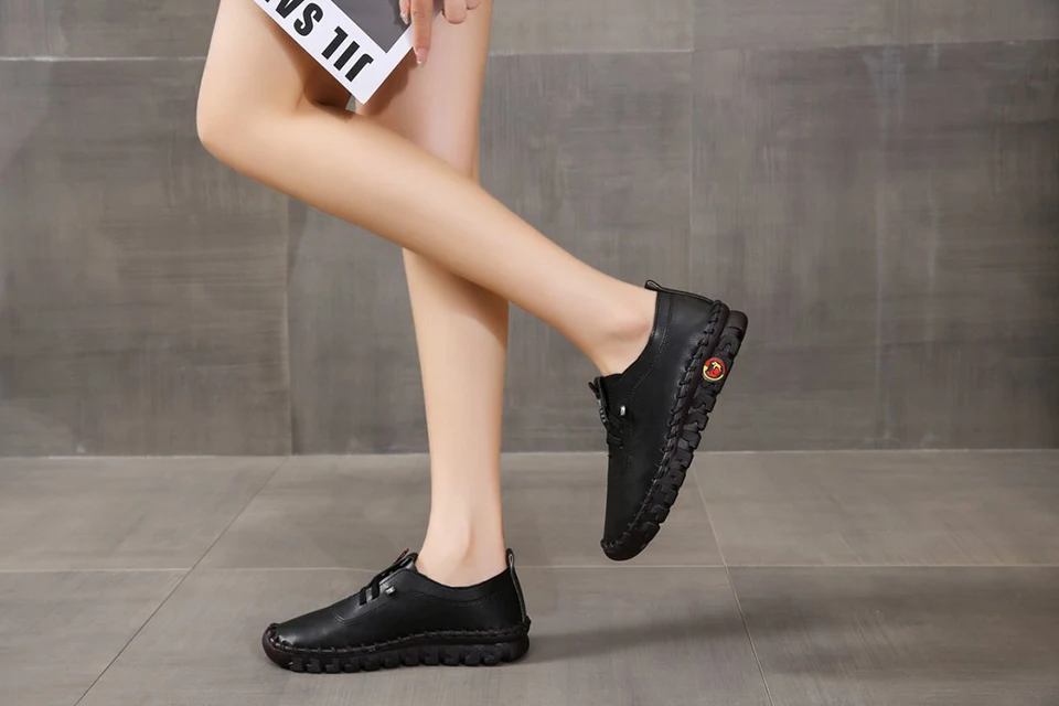 Sneakers Women Shoes Loafers Lace Up Leather Flat New Spring Casual Comfortable Mom Shoe Mujer Zapatos Chaussure Femme