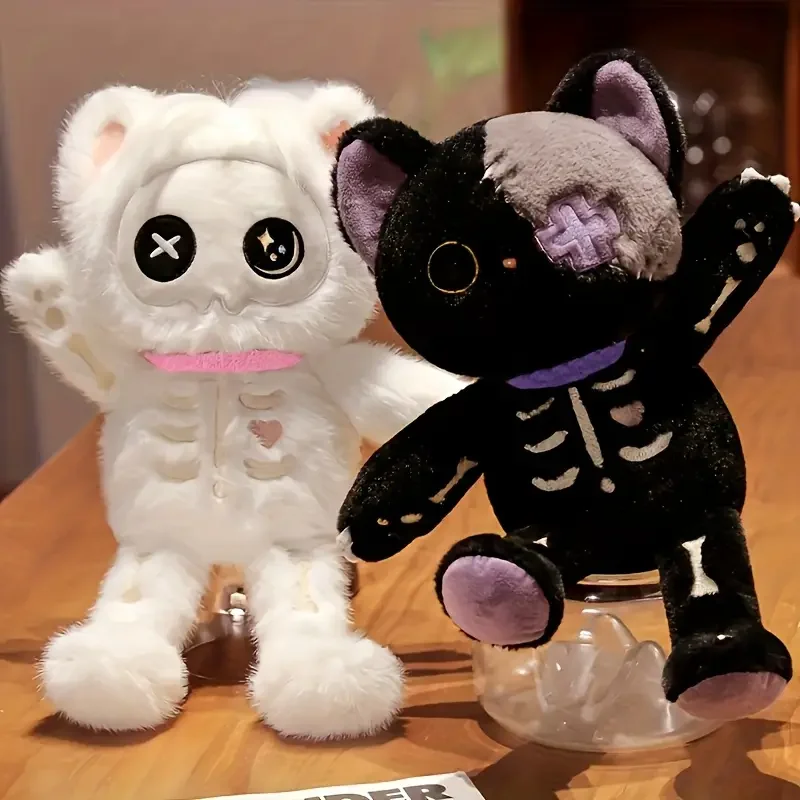 35cm 2 Colors Skeleton Cat Plush Toys Unique Cat Stuffed Animals Halloween Skeleton Cat Plush Doll Eid Mubarak Halloween Gifts
