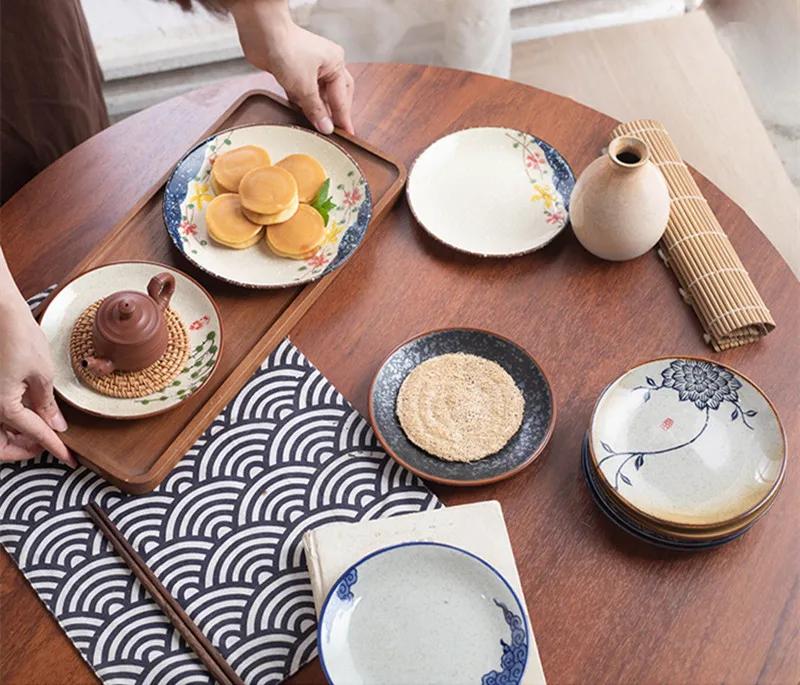 Beauty Ceramic Dinner Plate Flower Bird Japanese Pan Table Decoration Cute Bread Dessert Plates Sushi Dishes Tea Trays for Hotel