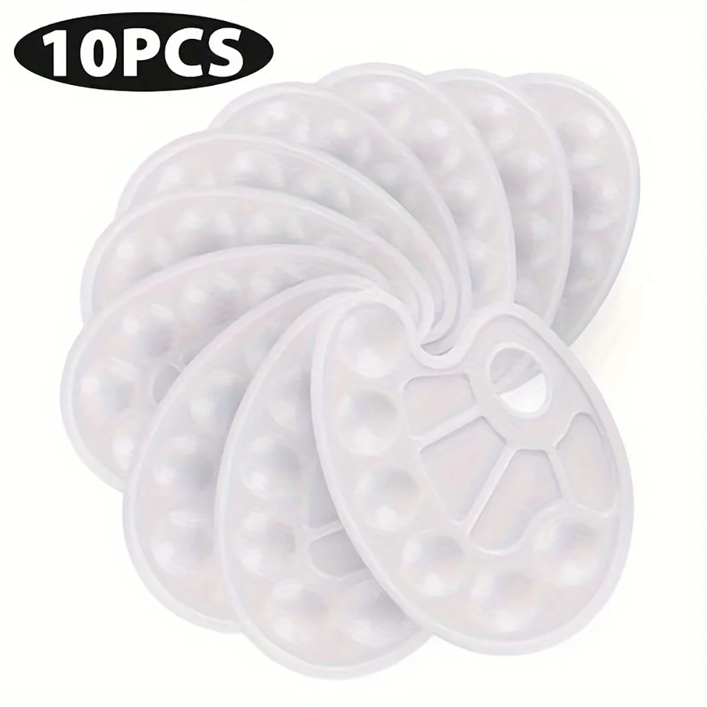 2/6/8/10 Pack Plastic Art Painting Palettes, Oval Shaped Multi-Well Mixing Palette for Watercolor, Acrylic, and Oil Paints