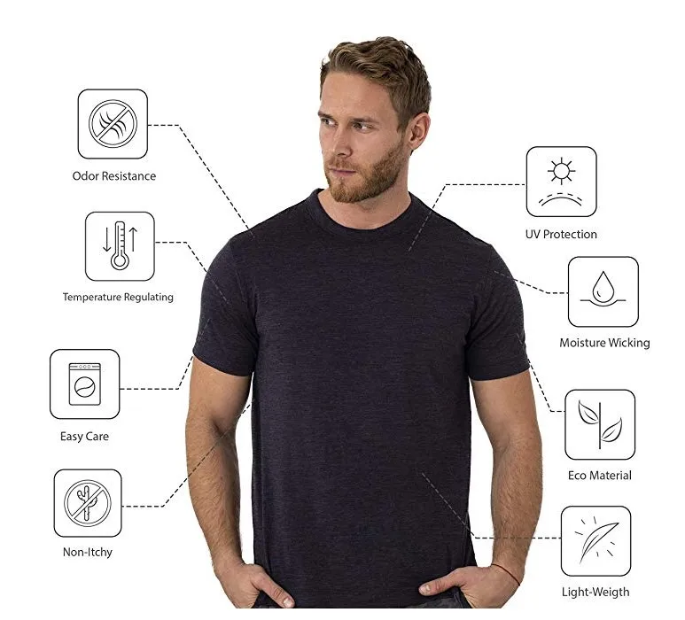 100% Merino Wool T-Shirt Men Short Sleeve Merino Shirts Sport Lightweight Base Layer Hiking Tshirt Soft Breathable Undershirt