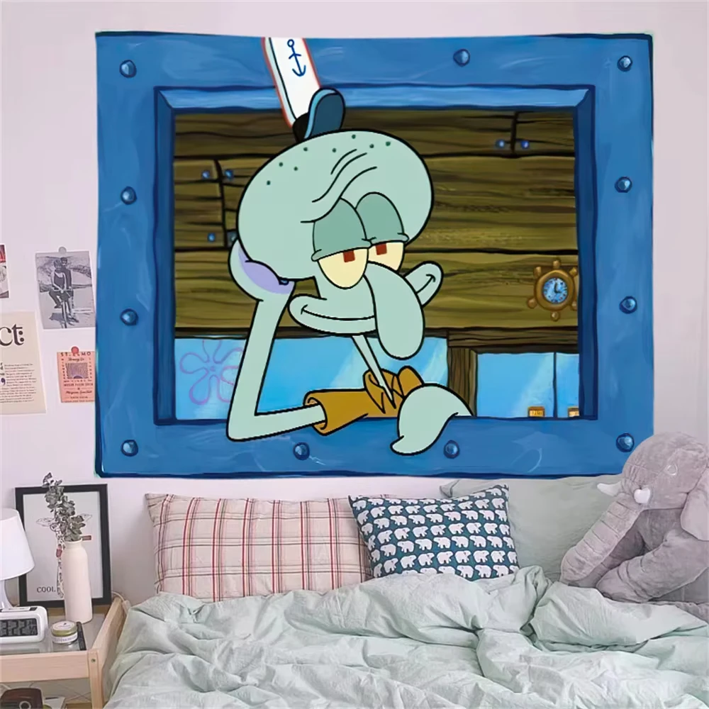 1pc SpongeBob Squidward Cartoon Decoration Background Bedroom Room Decor Festival Party Canvas Wall Art