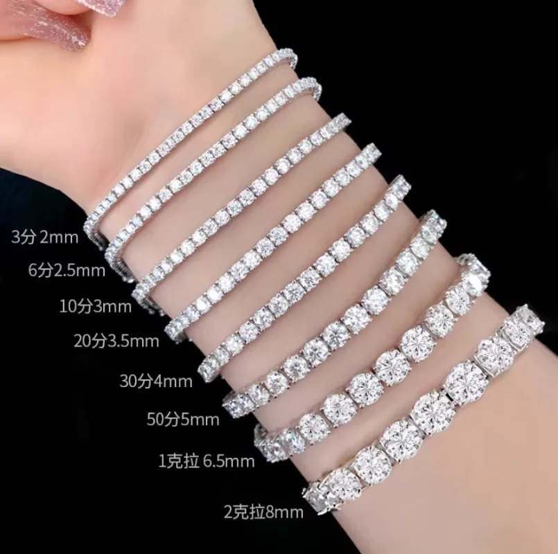 2MM-6MM D VVS1 Moissanite Tennis Bracelets 925 Sterling Silver for Women Man Exquisite Wedding Jewelry Accessories Fashion Gift