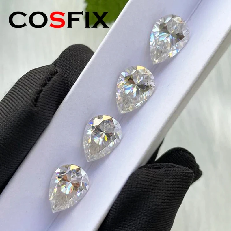 COSFIX 0.1-13ct Rare Pear Cut Moissanite Loose Stone Real D Color VVS1 Lab Grown Super White Certified Pear Moissanite Diamonds