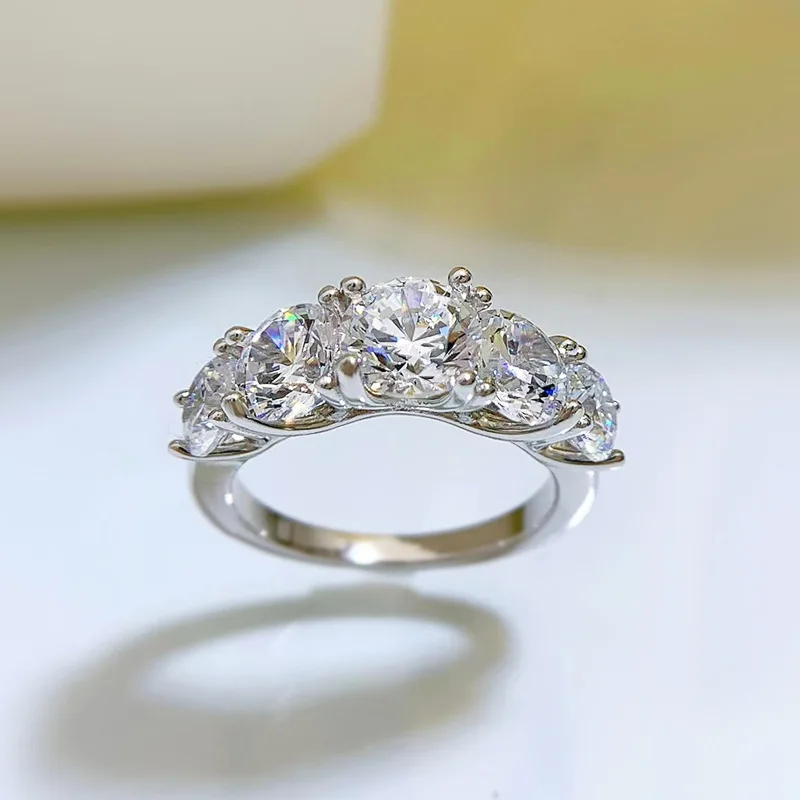 COSFIX Round Cut Moissanite Rings For Women 0.1ct-5ct Women Moissanite Row Ring Luxury 2023 Women's Full Moissanite Ring Gift
