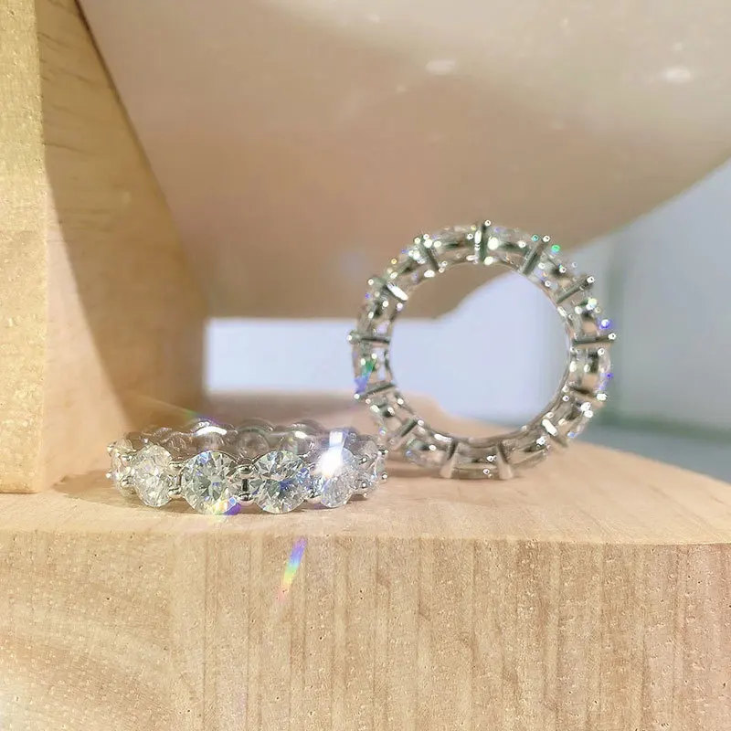 COSFIX Round Cut Moissanite Rings For Women 0.1ct-5ct Women Moissanite Row Ring Luxury 2023 Women's Full Moissanite Ring Gift