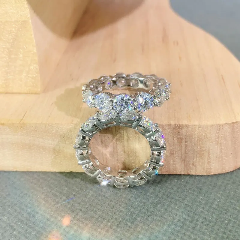 COSFIX Round Cut Moissanite Rings For Women 0.1ct-5ct Women Moissanite Row Ring Luxury 2023 Women's Full Moissanite Ring Gift