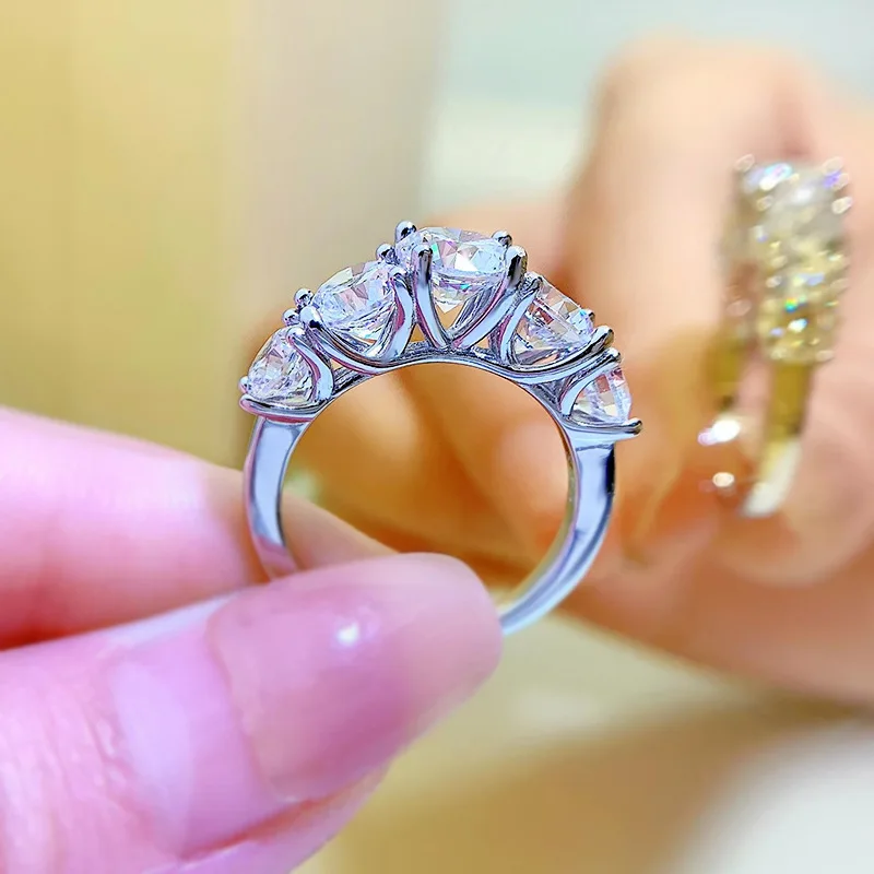 COSFIX Round Cut Moissanite Rings For Women 0.1ct-5ct Women Moissanite Row Ring Luxury 2023 Women's Full Moissanite Ring Gift