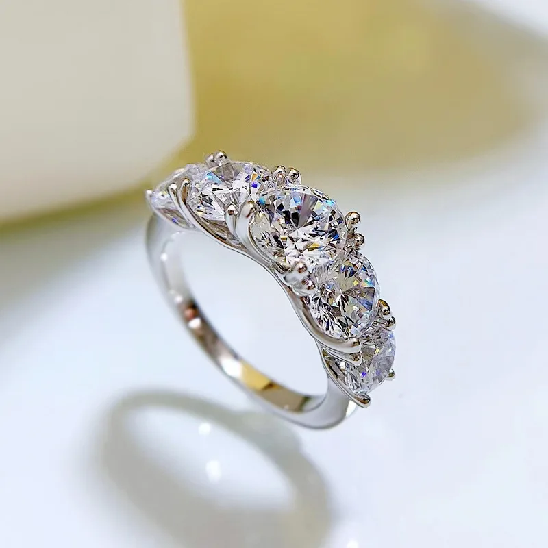COSFIX Round Cut Moissanite Rings For Women 0.1ct-5ct Women Moissanite Row Ring Luxury 2023 Women's Full Moissanite Ring Gift