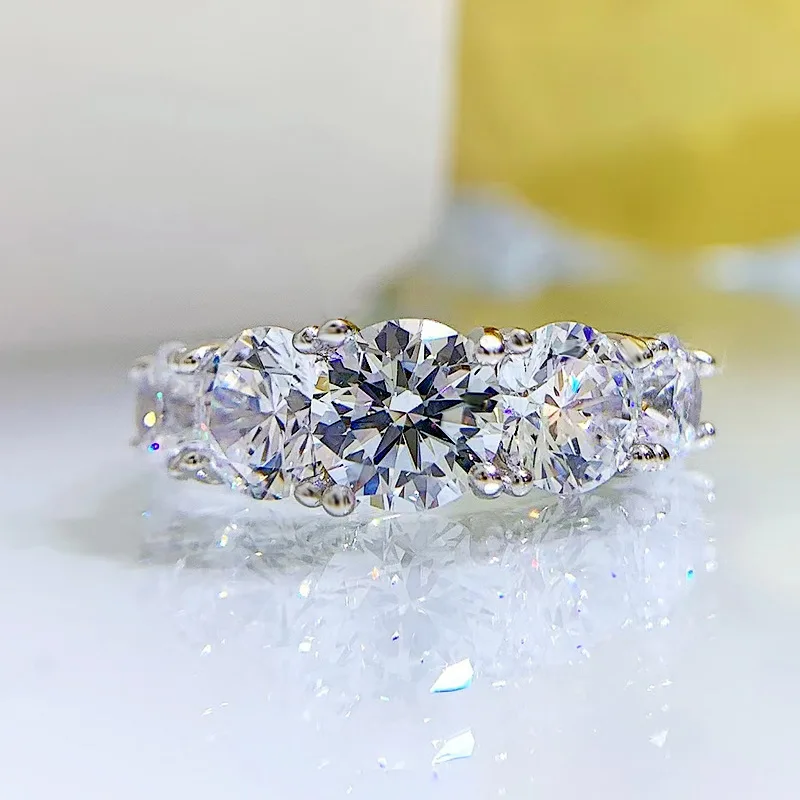 COSFIX Round Cut Moissanite Rings For Women 0.1ct-5ct Women Moissanite Row Ring Luxury 2023 Women's Full Moissanite Ring Gift