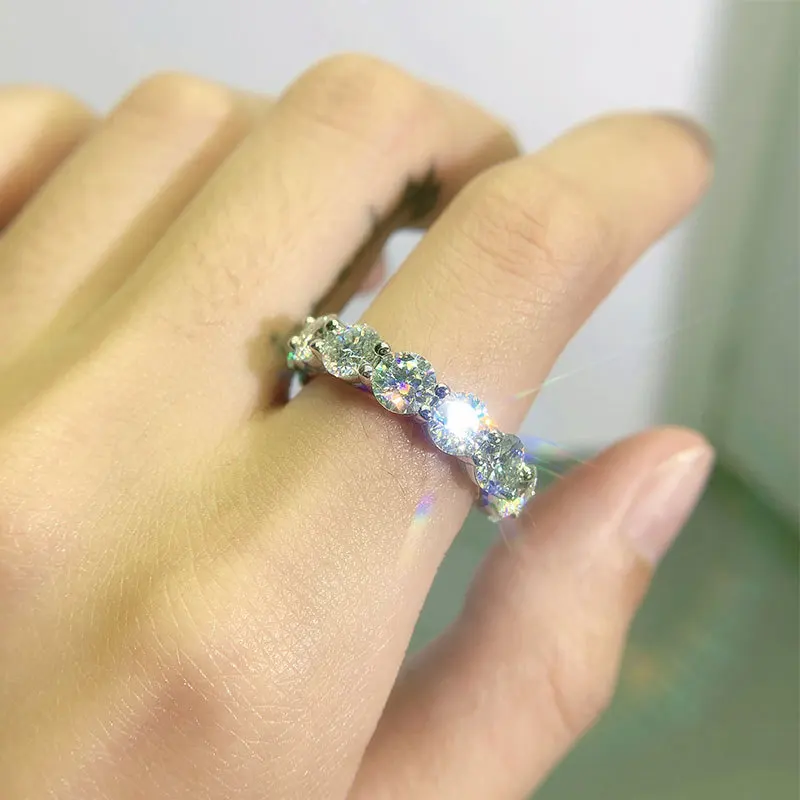 COSFIX Round Cut Moissanite Rings For Women 0.1ct-5ct Women Moissanite Row Ring Luxury 2023 Women's Full Moissanite Ring Gift