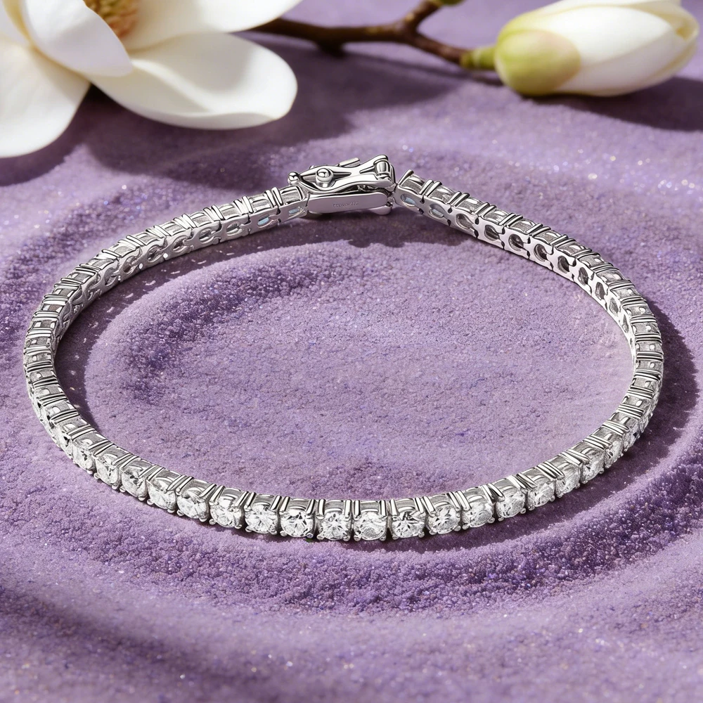 IOGOU 3mm Round Moissanite Full Tennis Bracelets 14k Gold Filled Bracelet for Women Men Couples GRA Certified Sparkling Jewelry