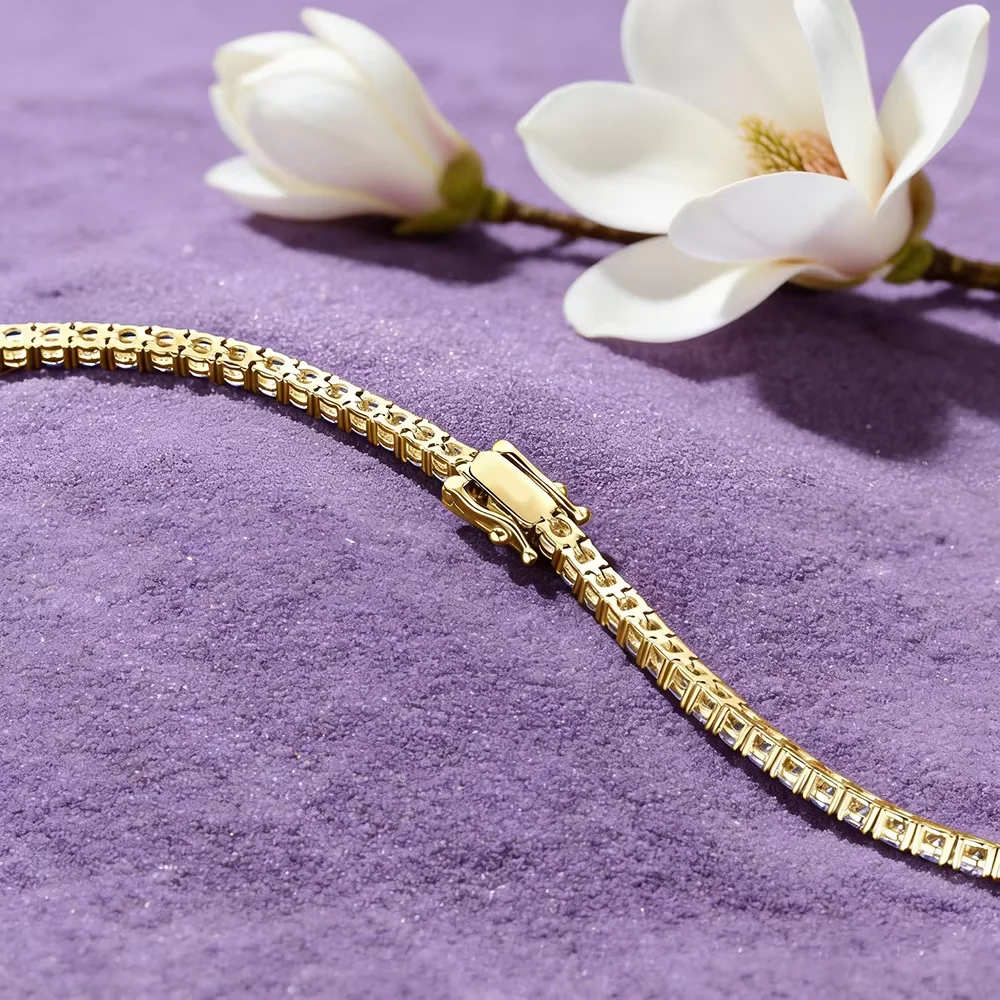 IOGOU 3mm Round Moissanite Full Tennis Bracelets 14k Gold Filled Bracelet for Women Men Couples GRA Certified Sparkling Jewelry