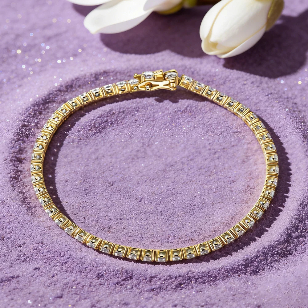 IOGOU 3mm Round Moissanite Full Tennis Bracelets 14k Gold Filled Bracelet for Women Men Couples GRA Certified Sparkling Jewelry