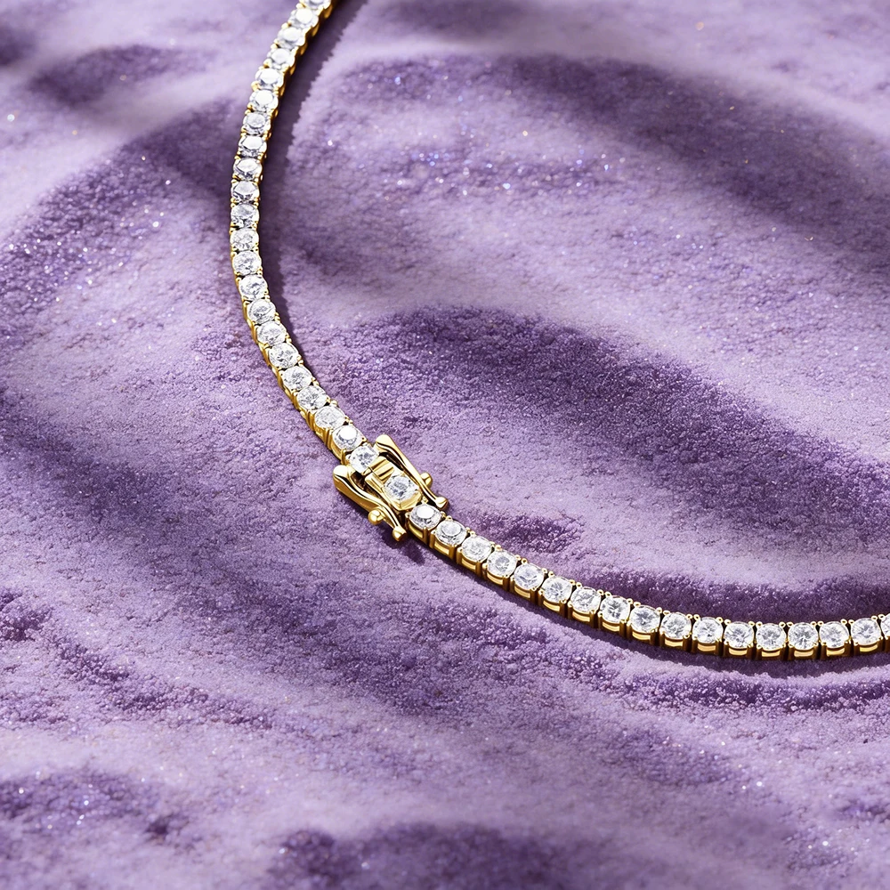 IOGOU 3mm Round Moissanite Full Tennis Bracelets 14k Gold Filled Bracelet for Women Men Couples GRA Certified Sparkling Jewelry
