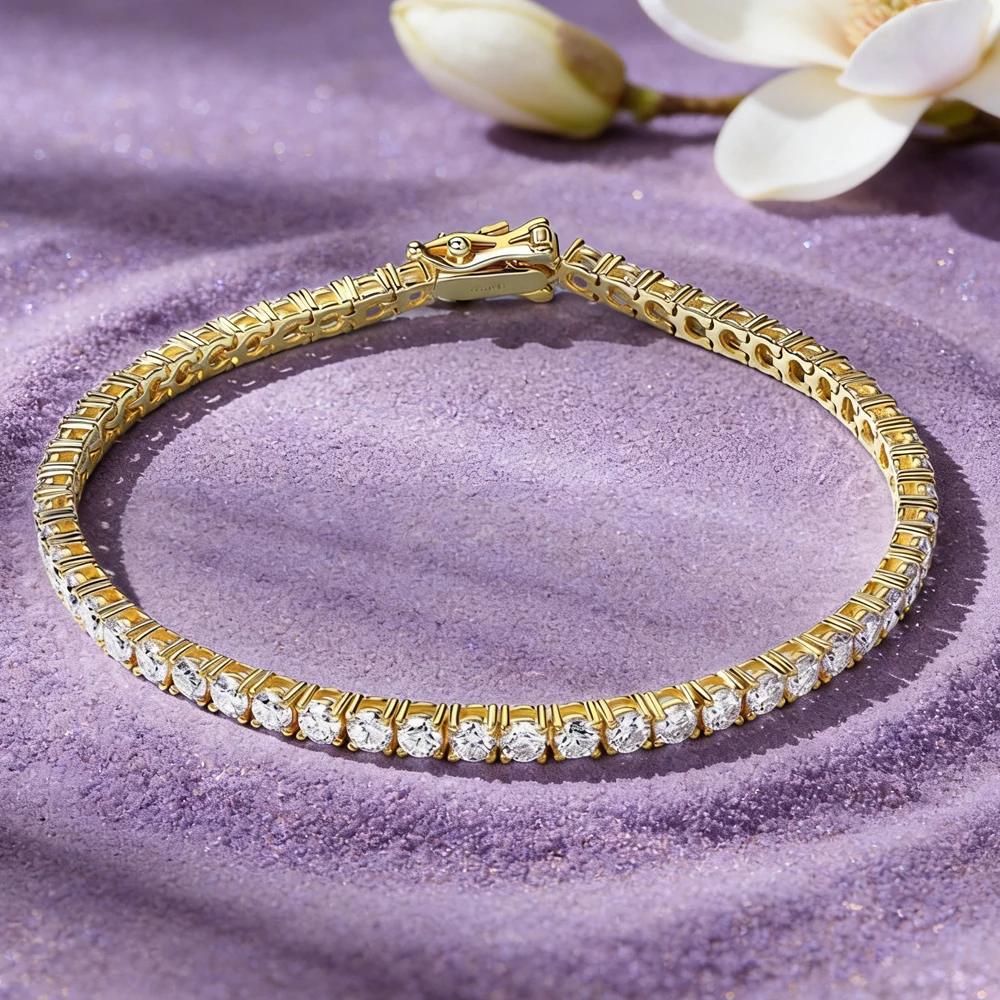 IOGOU 3mm Round Moissanite Full Tennis Bracelets 14k Gold Filled Bracelet for Women Men Couples GRA Certified Sparkling Jewelry