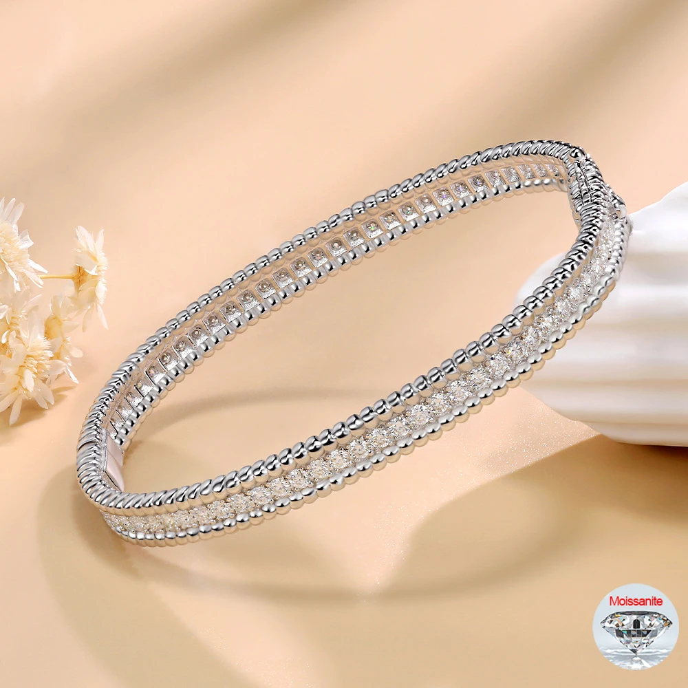 GXTRS 2mm Certified Moissanite Bangles For Women S925 Silver Trendy Wedding Party Bracelets 18K Gold Plated Fine Jewelry Gifts