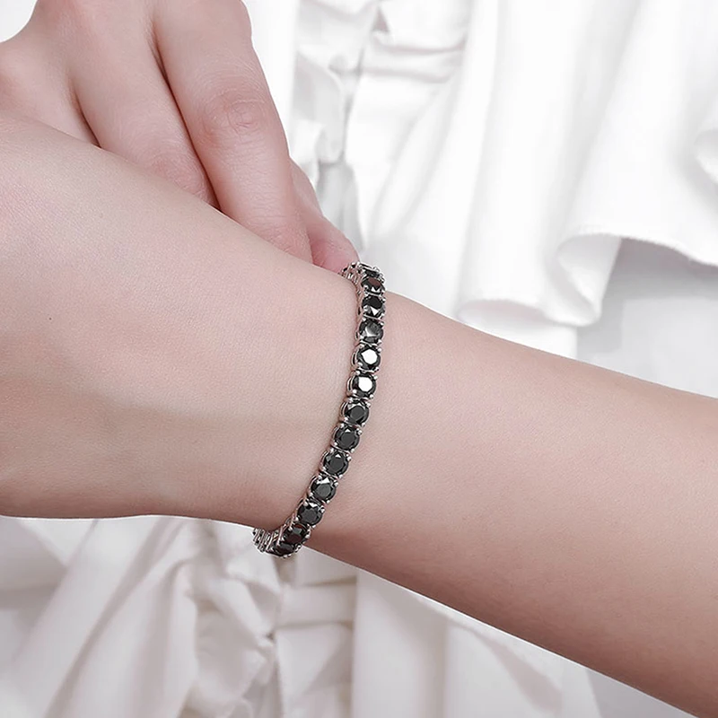 NeeTim Full Black Moissanite Tennis Bracelets for Women Man S925 Sterling Silver with White Gold Plated Hip Hop Bracelet Jewelry