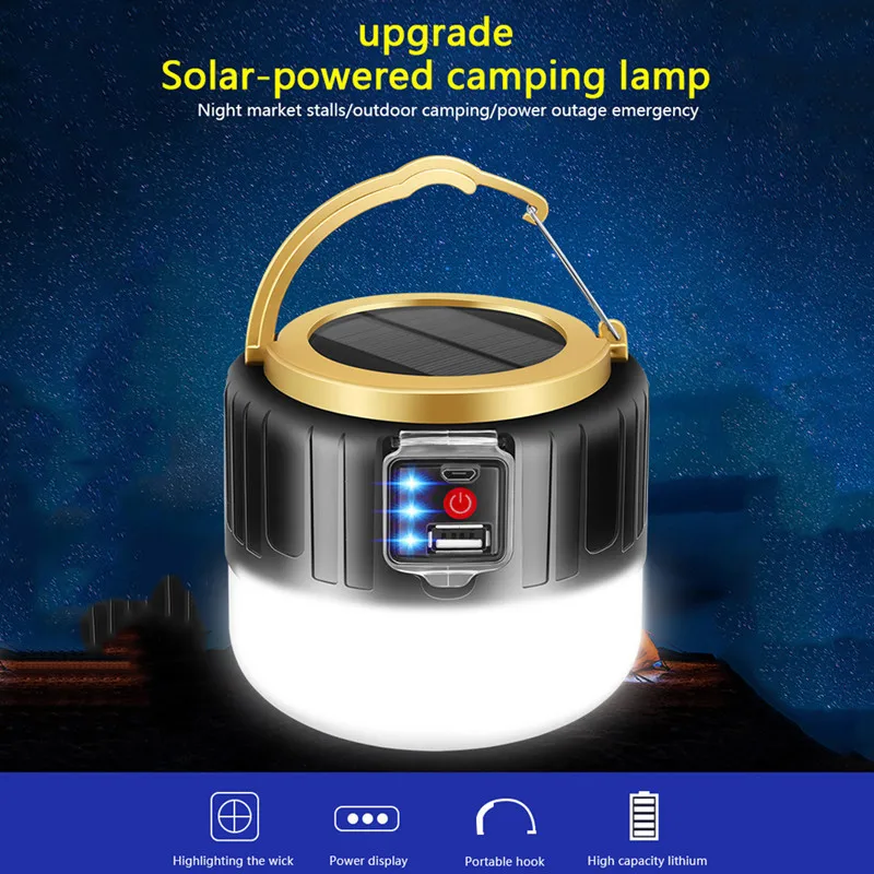 LED Camping Light Rechargeable Waterproof Portable Outdoor Hiking Emergency Lights Bright Tent Lamp Lantern Flashlight Camping