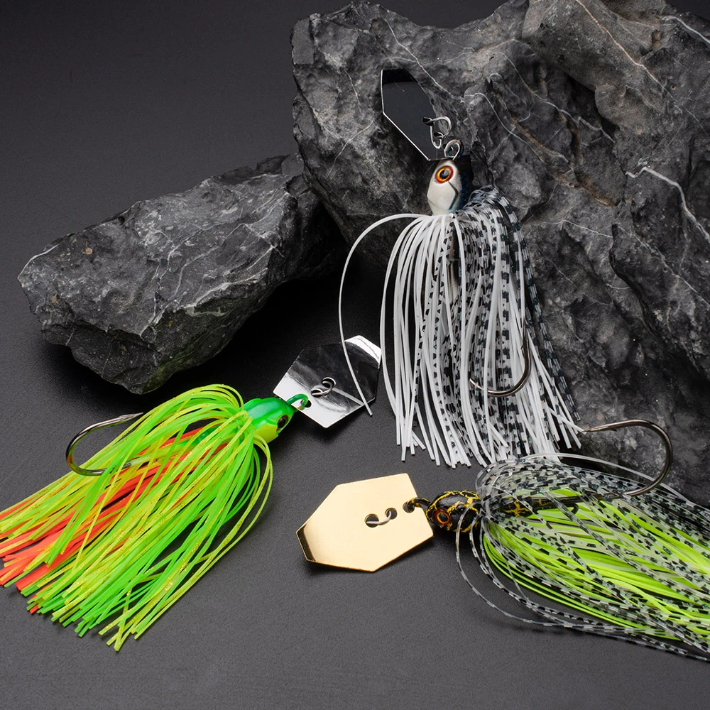 2Pcs Spinner Bait 7g/9g/12g/14g/21g Fishing Lures Kit Pesca Chatter Weedless Metal Blade Rubber Jig Head Hook Wire Spinnerbait