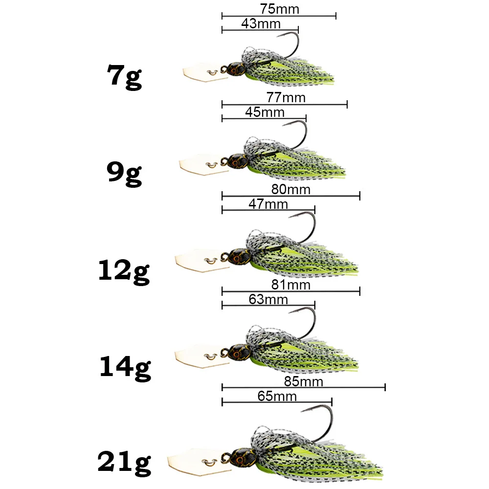 2Pcs Spinner Bait 7g/9g/12g/14g/21g Fishing Lures Kit Pesca Chatter Weedless Metal Blade Rubber Jig Head Hook Wire Spinnerbait