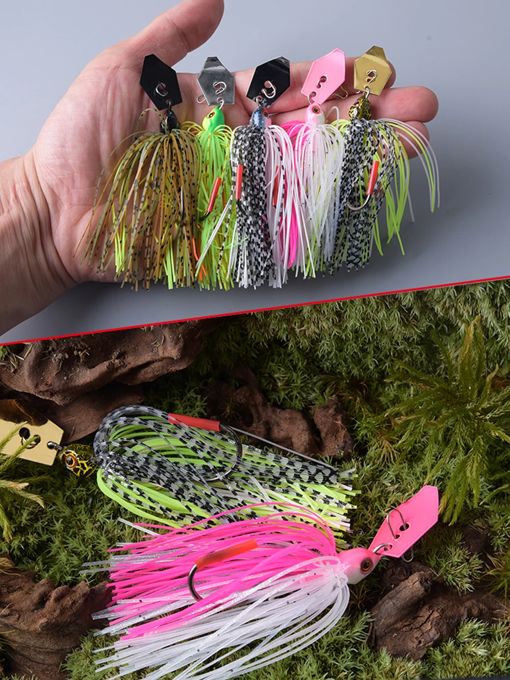 2Pcs Spinner Bait 7g/9g/12g/14g/21g Fishing Lures Kit Pesca Chatter Weedless Metal Blade Rubber Jig Head Hook Wire Spinnerbait