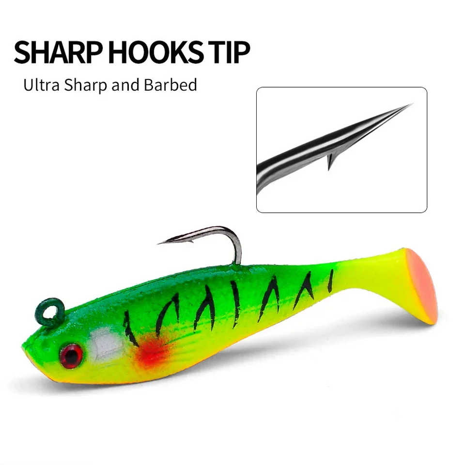 1pc Fishing Lure 75mm 85mm Artificial Sinking Swimbait Curly T Tail Jig Head  Soft Bait Rubber Goods For Bass Pike